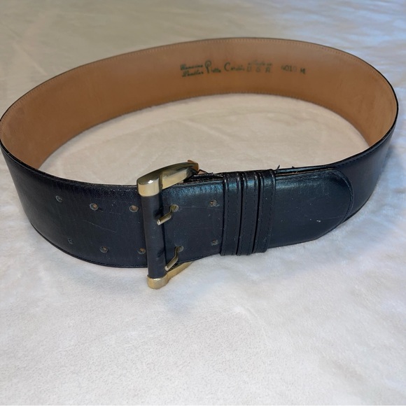 Vintage leather Pierre Cardin double row black belt women’s size 29-33” waist - Picture 4 of 8